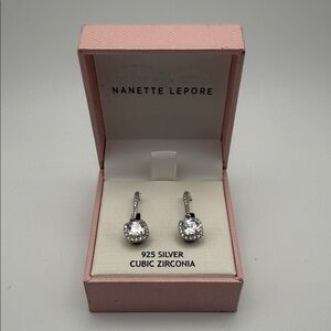 Nanette Lepore 925 Sterling Silver Cubic Zirconia Halo Dangle Earrings Gift Box